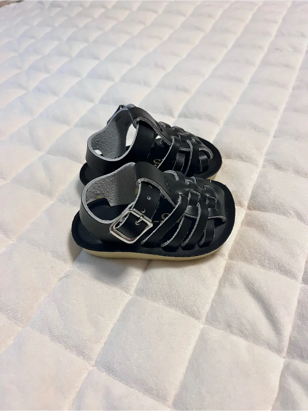 NWOT Sun San Black Leather Fisherman Sandals Baby Size 0